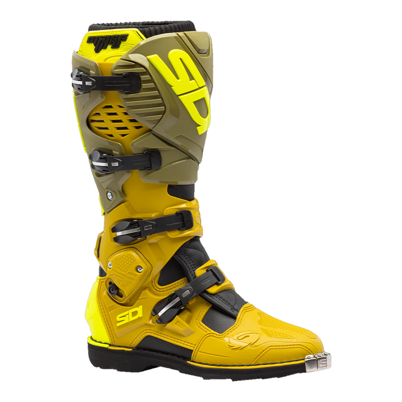Sidi Crossfire 3 motorcycle boots Olive Green/Fluo Yellow, three-quarter view
