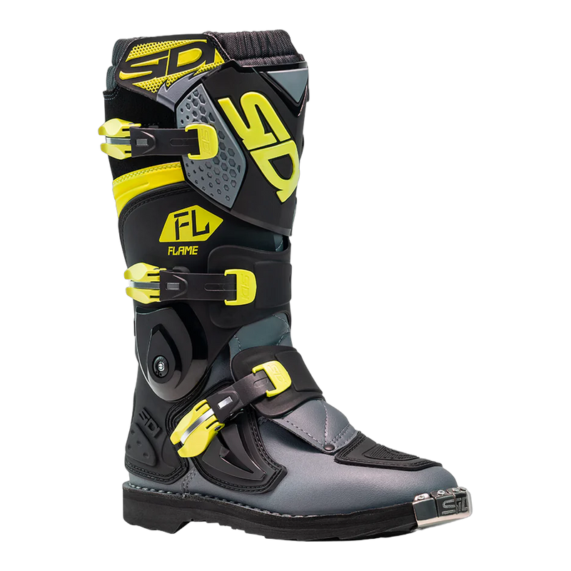 Sidi Flame Kids' Motorcycle Boots Black/Lime 390, side profile