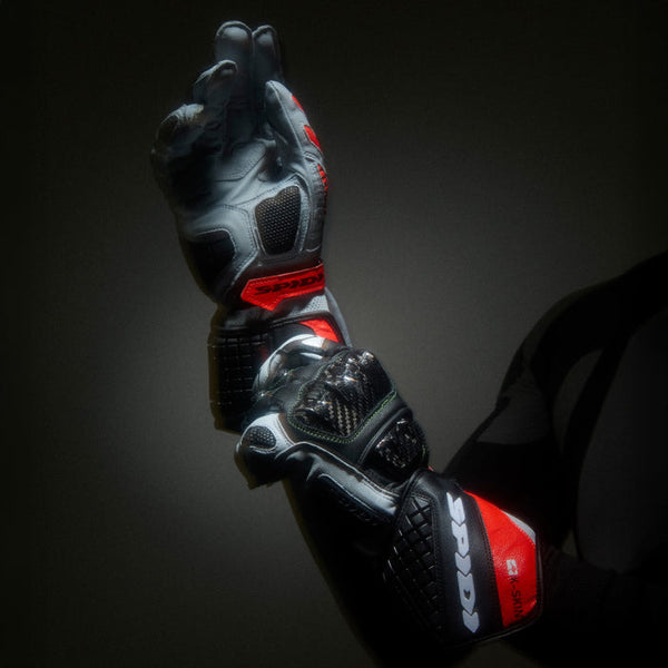 Spidi Carbo Kangaroo Racing motorcycle leather gloves in black and red