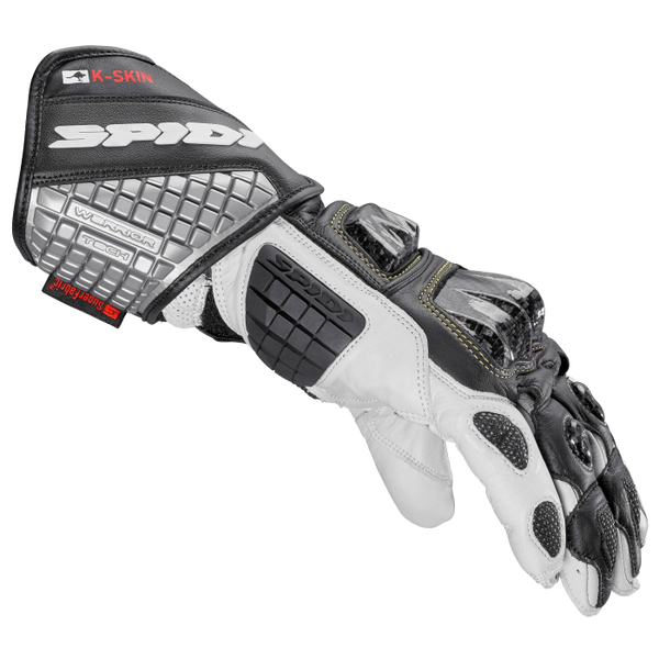Spidi Carbo Kangaroo Racing leather motorcycle gloves in black and white, part number A216011