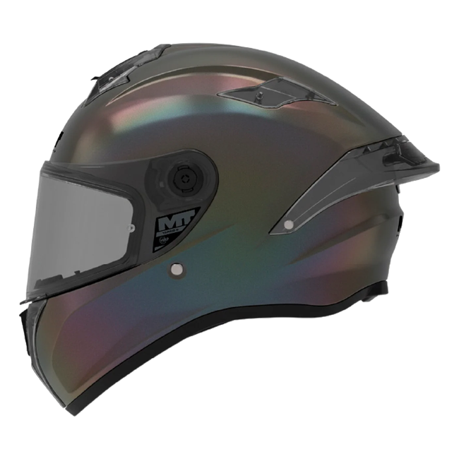 MT-Helmets Targo S Special Pure T2 full-face helmet in matt grey with an iridescent visor — side view