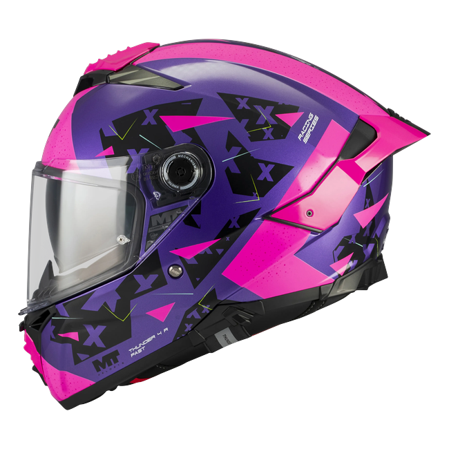 MT-Helmets Thunder 4 R SV Fast C8 full-face helmet in gloss purple and pink — side view