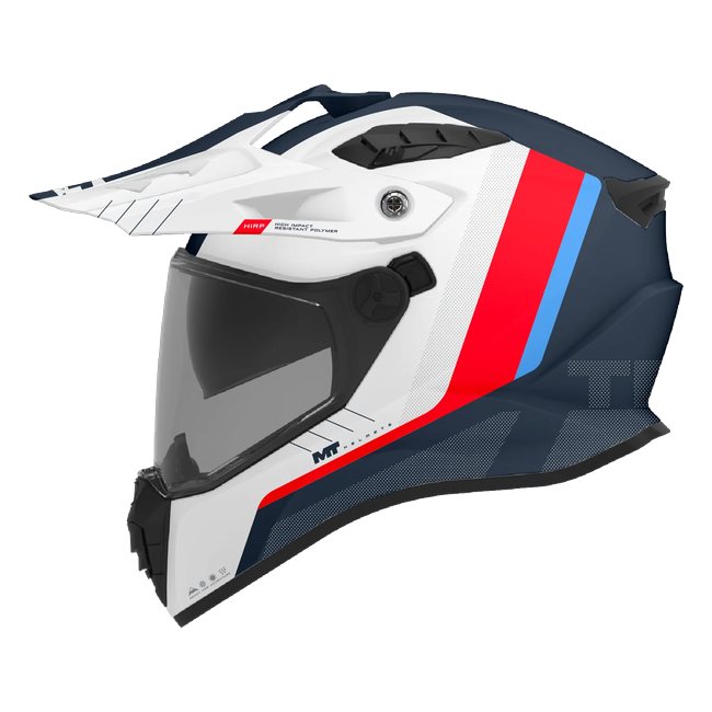 MT-Helmets Track SV Nomad C0 adventure helmet in gloss white with a navy rear — side view