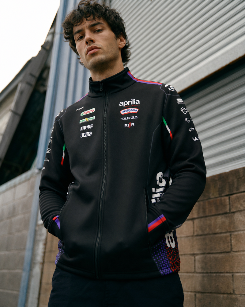 IXON SW1 APRILIA 26 men's zip sweatshirt jacket in black and fluo red – 2026 Aprilia Racing Team replica