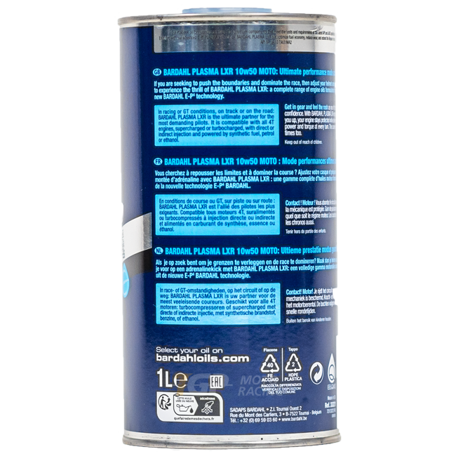 Bardahl Plasma LXR 10W50 1-litre fully synthetic motorcycle engine oil bottle