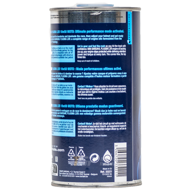Bardahl Plasma LXR 10W50 1-litre fully synthetic motorcycle engine oil bottle