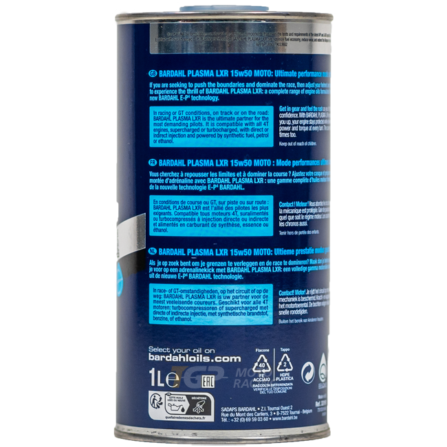 Bardahl Plasma LXR 15W50 fully synthetic motorcycle engine oil 1 litre bottle