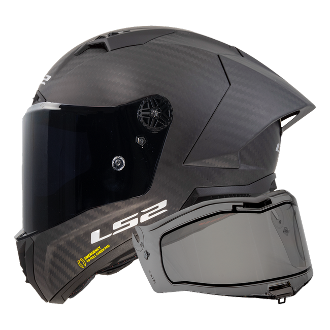 LS2 FF805 Thunder GP Aero full-face helmet in Matt Carbon + IRID Dynamic Dark — side view