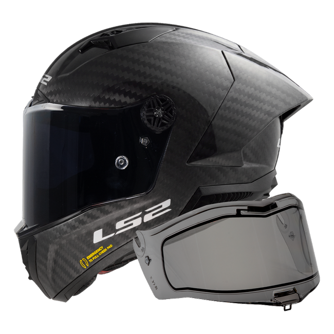 LS2 FF805 Thunder GP Aero full-face helmet in Gloss Carbon + IRID Dynamic Dark — side view