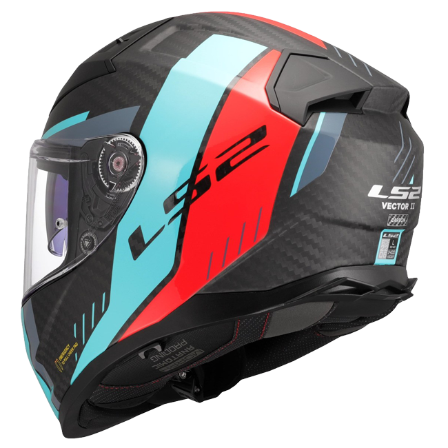 LS2 FF811 Vector II Carbon Helmet – Grid Red/Cyan
