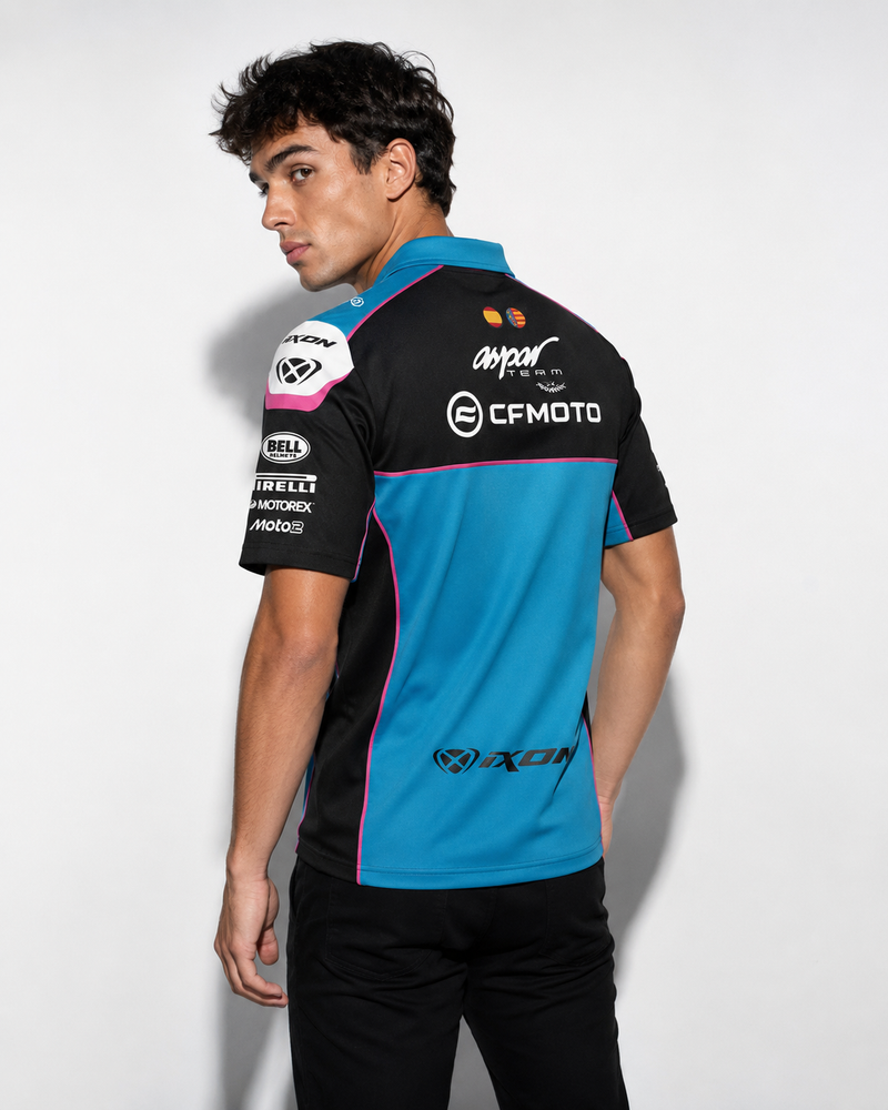 IXON PO1 CFMO 26 CFMOTO Aspar Racing Ángel-Nieto-Team men's polo shirt in blue, black and rose