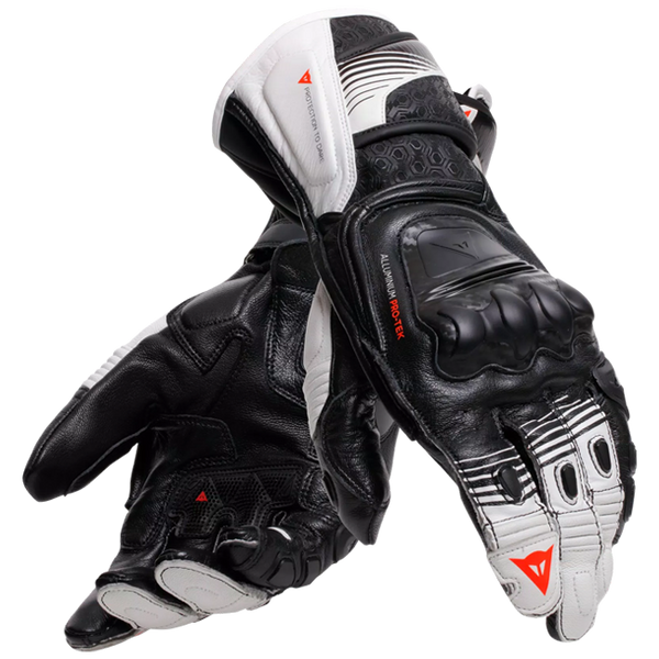 Dainese Fiero Racing men's motorcycle leather gloves in Black and White