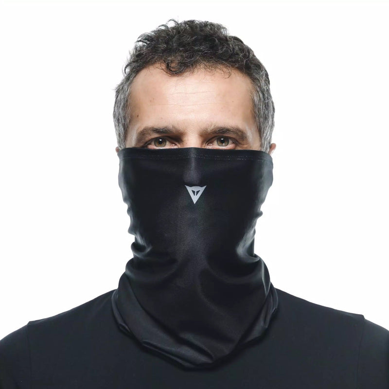 Dainese neck tube in black with Dainese logo, Coolmax fabric