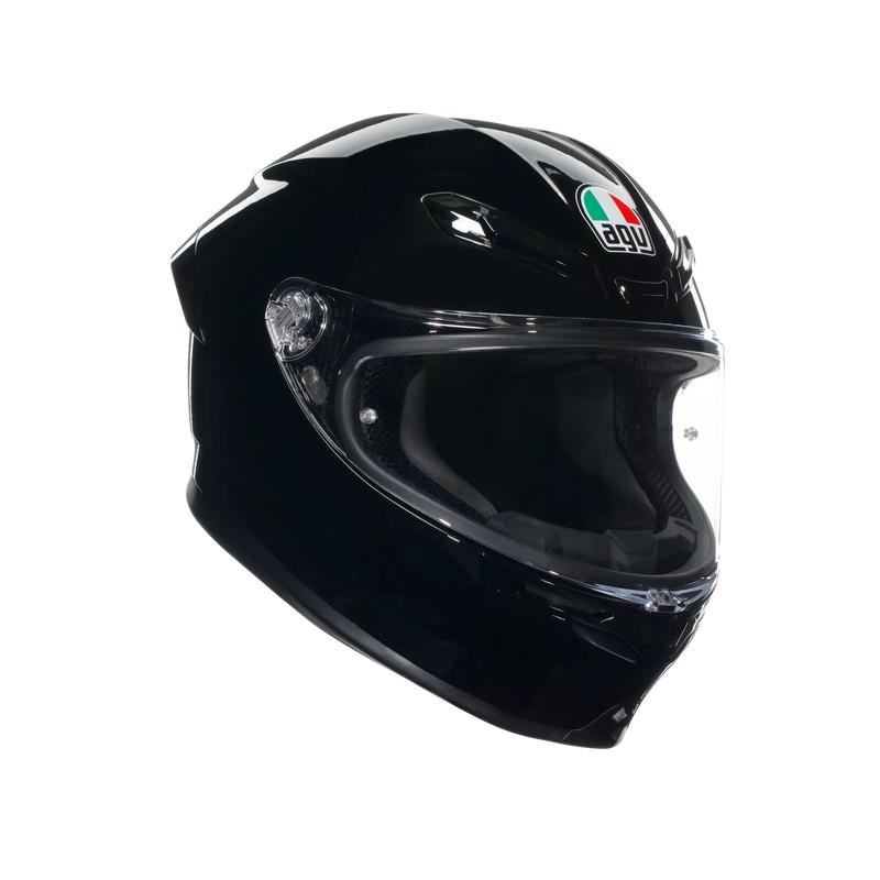 AGV K6 S full-face helmet in gloss black, carbon-aramid shell