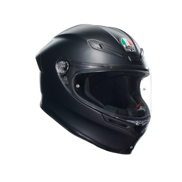 AGV K6 S full-face helmet in matte black, ECE 22.06 certified, carbon-aramid shell