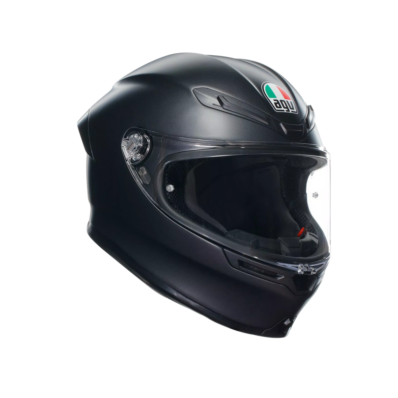 AGV K6 S full-face helmet in matte black, ECE 22.06 certified, carbon-aramid shell