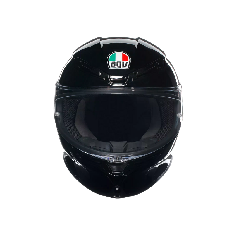 AGV K6 S full-face helmet in gloss black, carbon-aramid shell