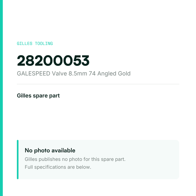 Gilles GALESPEED Valve 8.5mm 74 Angled Gold – 28200053, data card, no manufacturer photo available
