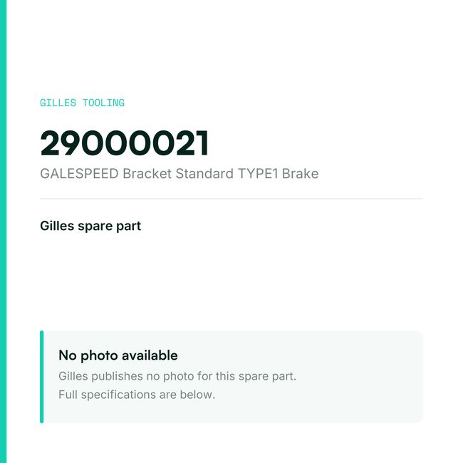 Gilles GALESPEED Bracket Standard TYPE1 Brake – 29000021, data card, no manufacturer photo available
