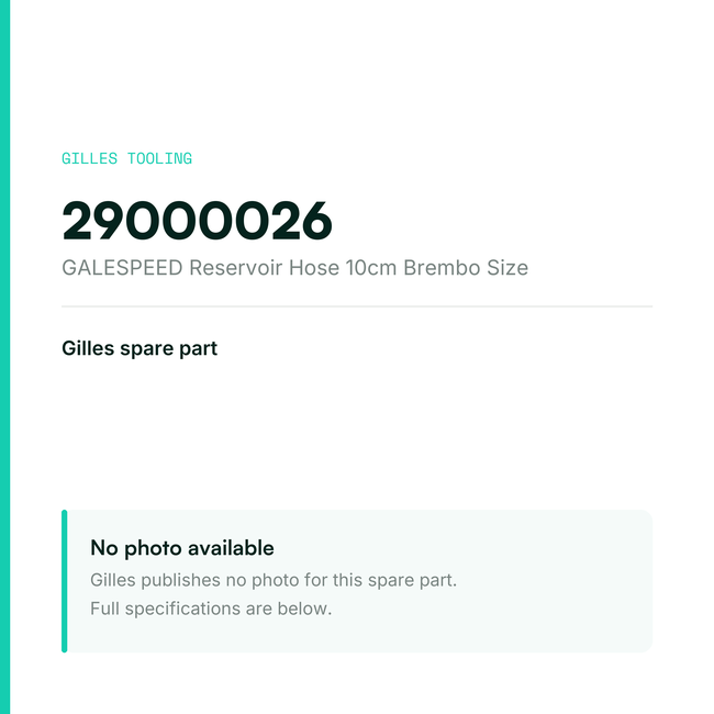 Gilles GALESPEED Reservoir Hose 10cm Brembo Size – 29000026, data card, no manufacturer photo available