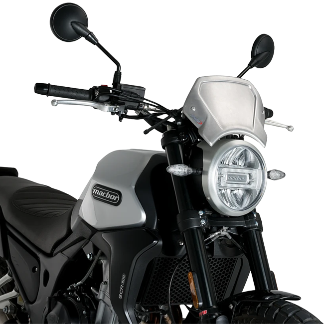 Puig Aluminium Front Plate Windshield – Fork Mount – for Macbor Eight Mile 500 Scrambler (2022–2025)