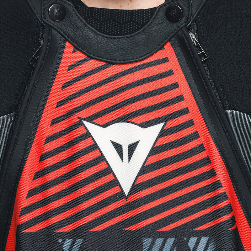 Dainese Audax D-ZIP one-piece leather racing suit in black and red, men's