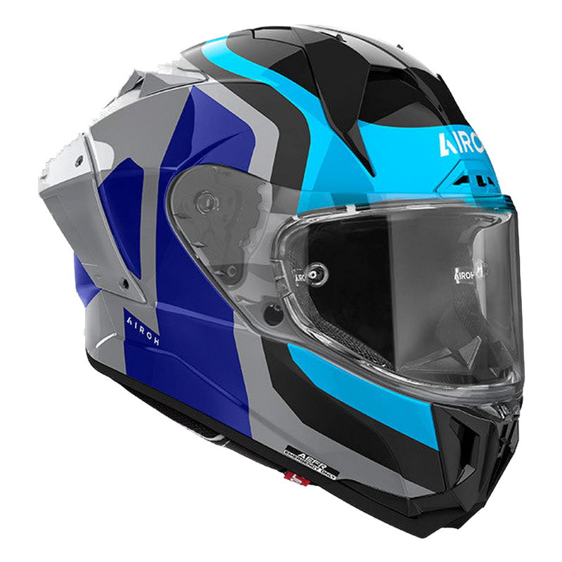 Airoh GP 800 Competition full-face helmet in gloss blue, three-quarter view
