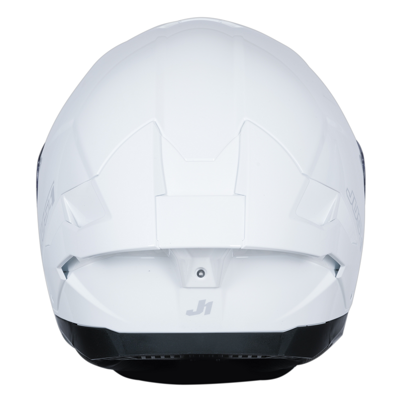 Just1 J-STR full-face helmet in solid gloss white, front three-quarter view