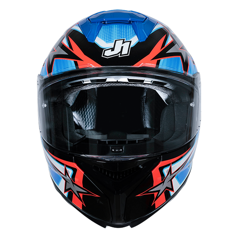 Just1 J-STR Astro full-face helmet in gloss red blue and black graphic