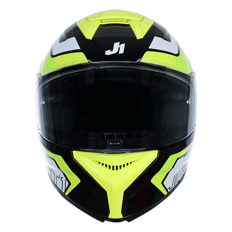 Just1 J-STR Union full-face helmet in neon yellow and gloss black