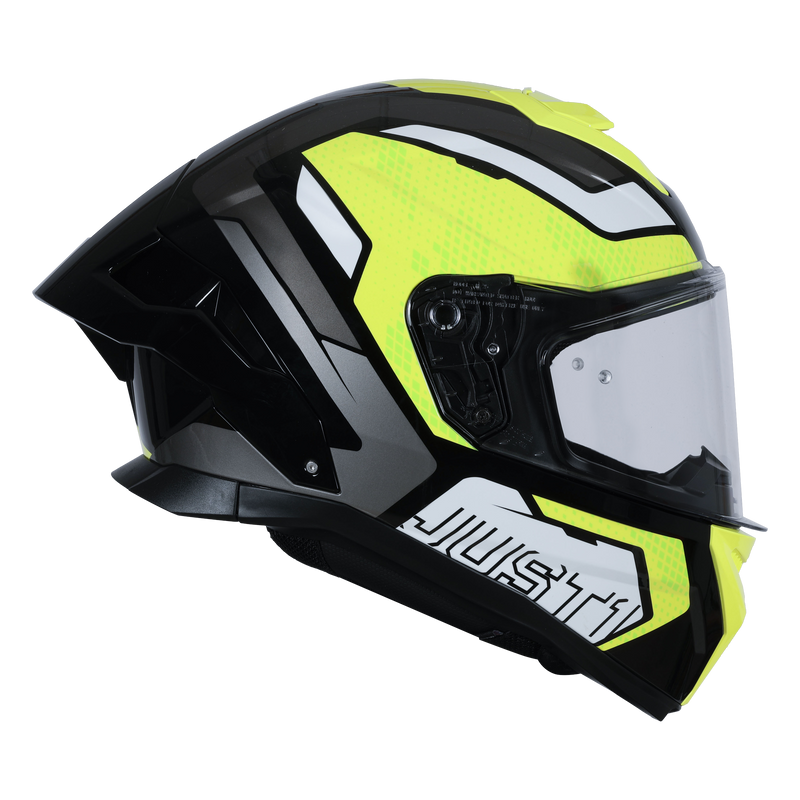 Just1 J-STR Union full-face helmet in neon yellow and gloss black