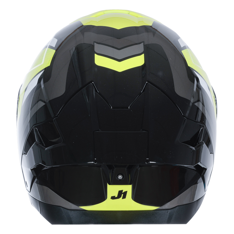 Just1 J-STR Union full-face helmet in neon yellow and gloss black