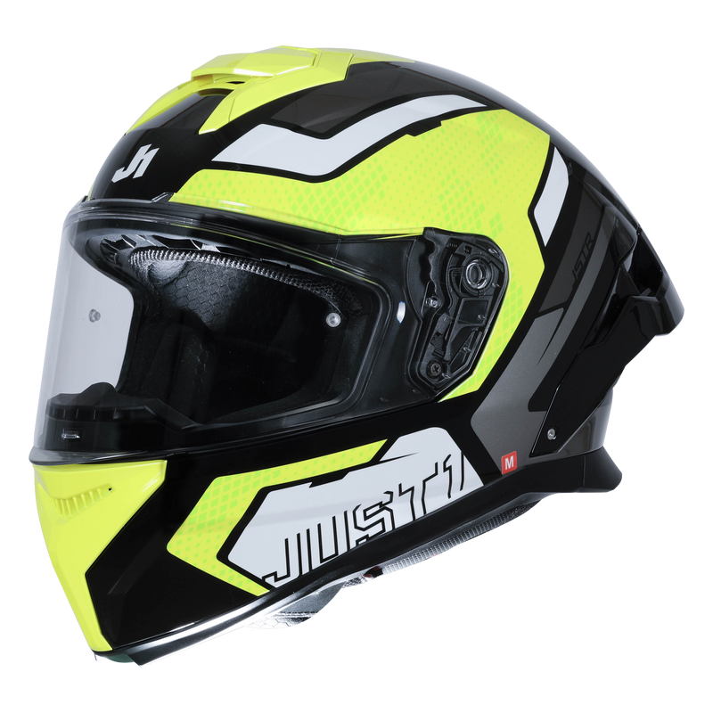 Just1 J-STR Union full-face helmet in neon yellow and gloss black