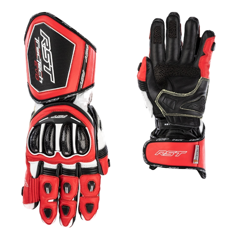 RST Tractech Evo 4 men's motorcycle leather gloves in Red, White and Black