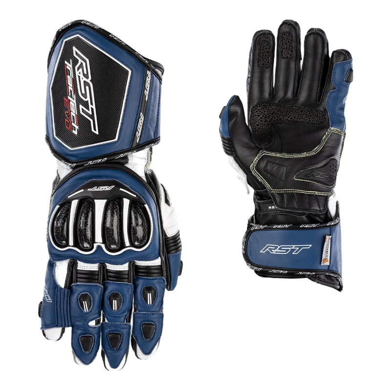 RST Tractech Evo 4 men's motorcycle leather gloves in Blue/White/Black
