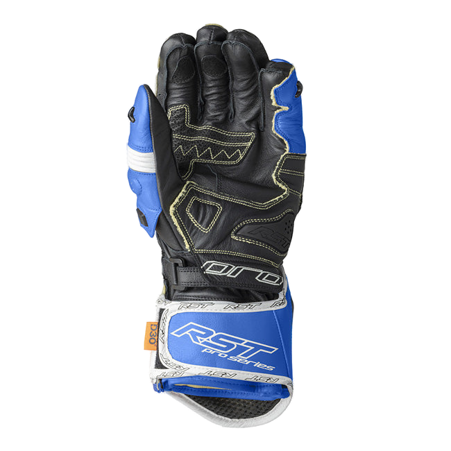 RST Pro Series GP D3O men's motorcycle leather gloves in Blue/White