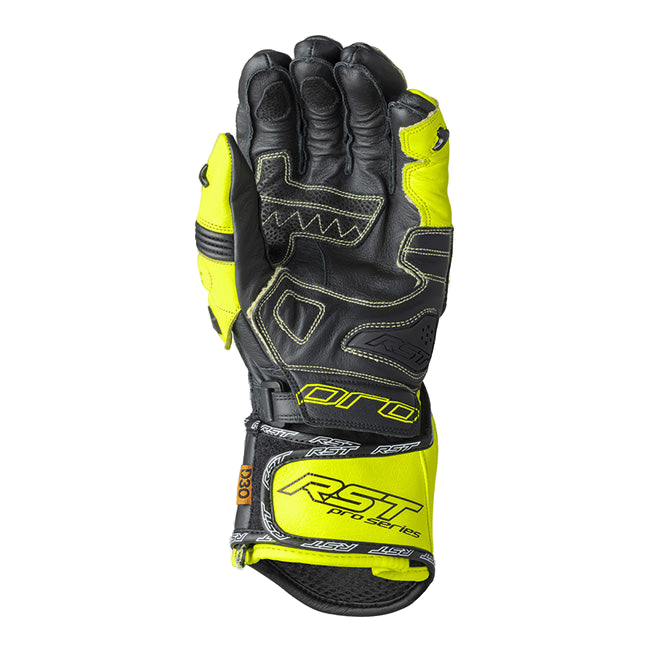 RST Pro Series GP D3O men's motorcycle leather gloves in Neon Yellow and Black