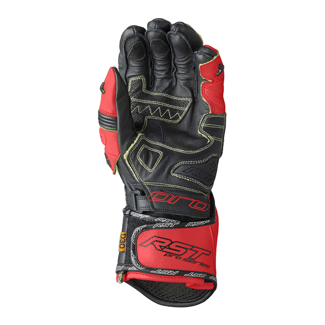 RST Pro Series GP D3O men's motorcycle leather gloves in red and black