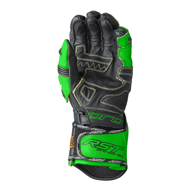 RST Pro Series GP D3O motorcycle leather gloves men's Green/Black