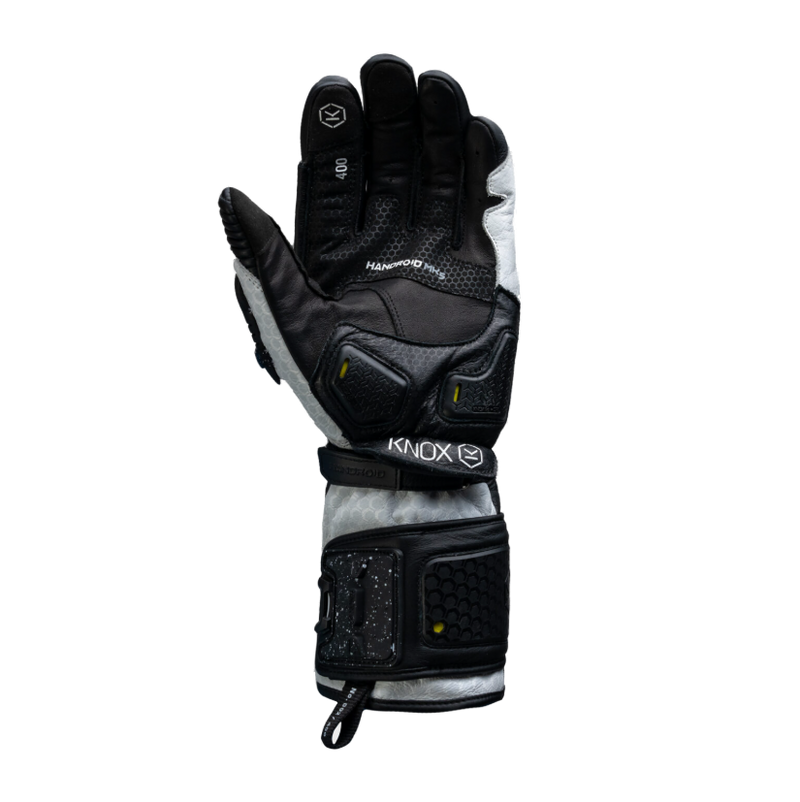 Knox Handroid MK5 men's racing leather gloves in black and white