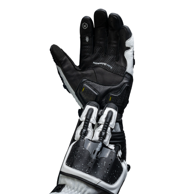 Knox Handroid MK5 men's racing leather gloves in black and white