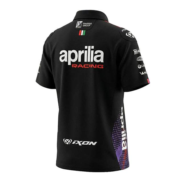 IXON PO1 APRILIA 26 men's polo shirt in black and fluo red