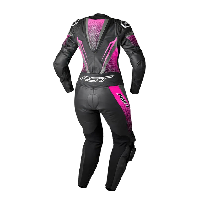 RST Tractech EVO D3O women's one-piece leather race suit in black and pink