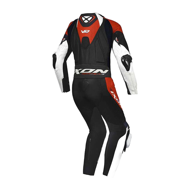 IXON Vortex 3 men's one-piece perforated leather race suit in white, black and red