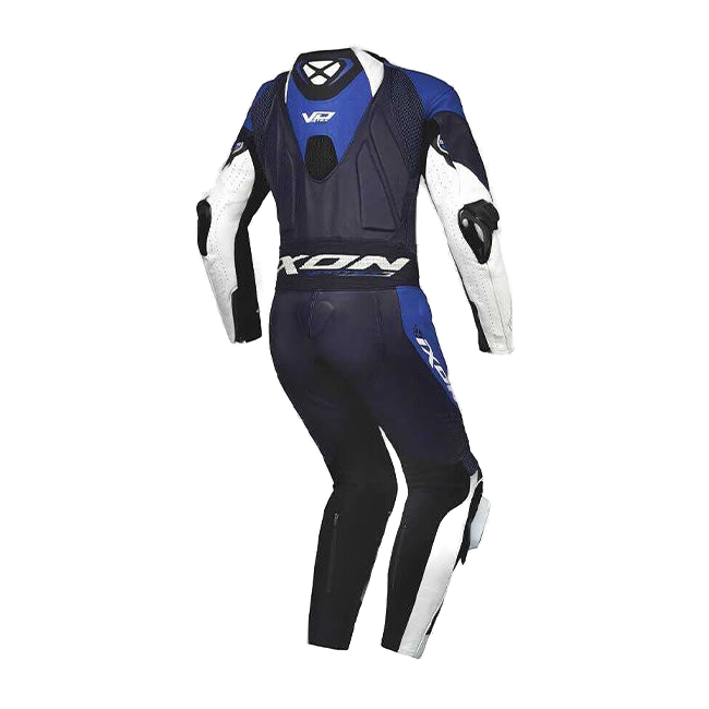 IXON Vortex 3 men's one-piece perforated leather race suit in white, grey and blue
