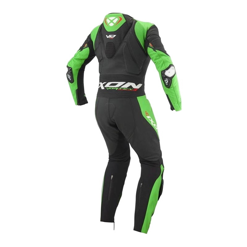 IXON Vortex 3 men's one-piece leather race suit in black and green