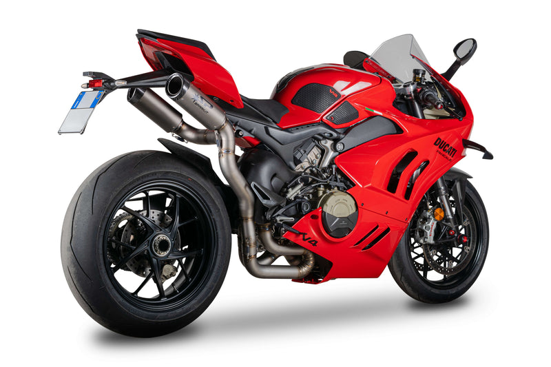 Spark GDU8842DYNO stainless steel half-system with titanium DYNO silencers on Ducati Panigale V4