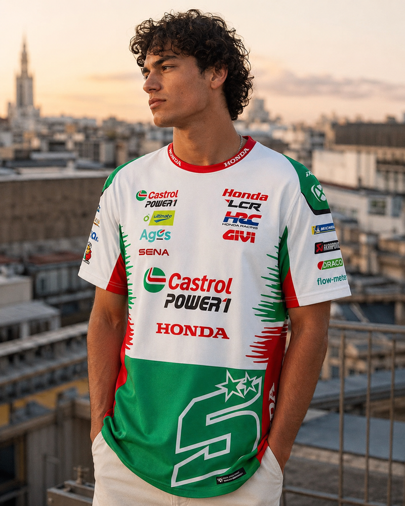 IXON TS1 DUAL ZL 26 Johann Zarco #5 LCR Honda Replica Men's T-Shirt 2026 in green, white and red