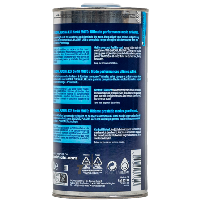 Bardahl Plasma LXR 5W40 1 litre fully synthetic motorcycle engine oil bottle
