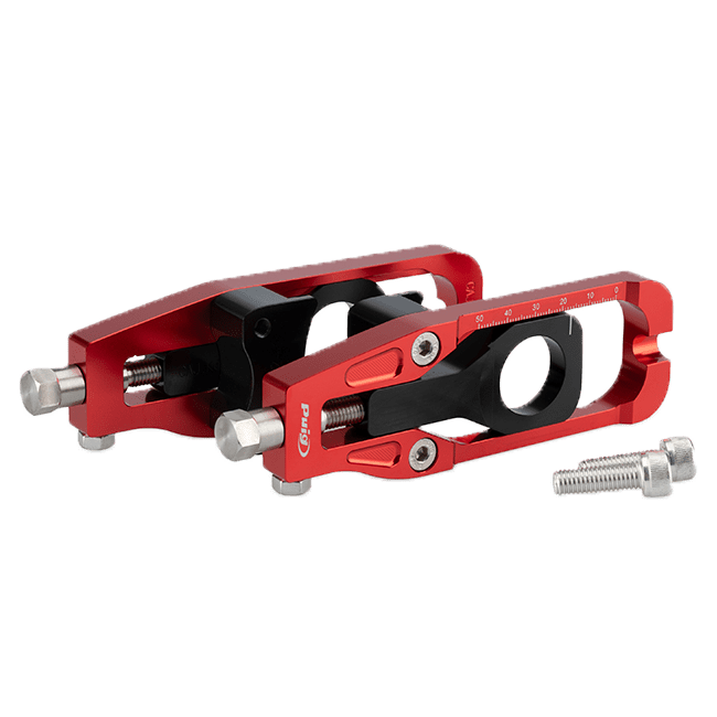 Puig CNC aluminium chain tensioners for Kawasaki ZX-6R 2024-2025, colour-anodised finish
